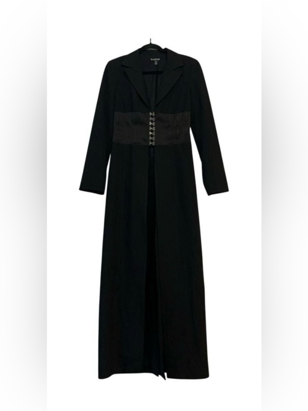 Bebe Vintage Long Black Maxi Coat with Hook-Front Waist (90s)